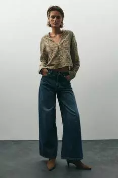 Рубашка с ажурной вышивкой ZARA, цвет Light khaki