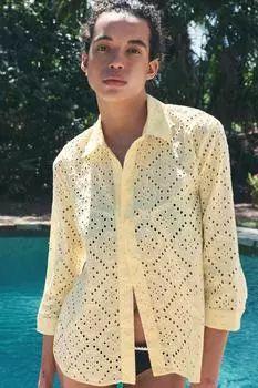 Рубашка с ажурной вышивкой ZARA, желтый