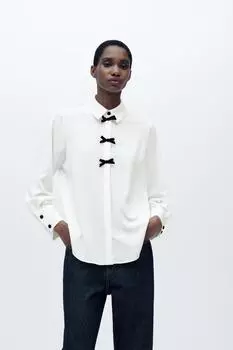 Рубашка с бантами ZARA, экрю