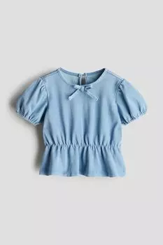 Рубашка с баской в стиле деним H&M, голубой