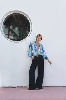 Рубашка с цветочным принтом ZARA, разноцветный