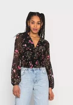 Рубашка с длинным рукавом Vero Moda, черный/розовый