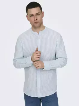Рубашка с длинными рукавами ONLY & SONS "ONSCAIDEN LS MAO STRIPE LINEN SHIRT NOOS", синий