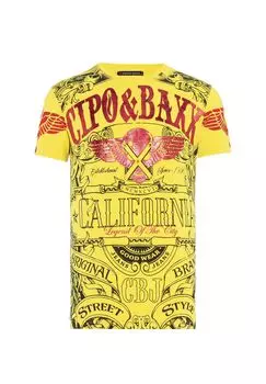 Рубашка с круглым вырезом CT656 со стильным фирменным принтом CIPO & BAXX, желтый