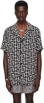 Рубашка с монограммой в черно-белых тонах Balmain, Ivoire/Noir