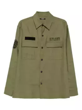 Рубашка с накладным карманом и вышивкой BALMAIN, зеленый