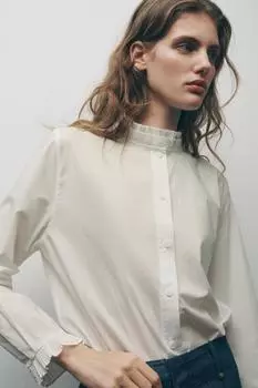 Рубашка с оборками ZARA, белый