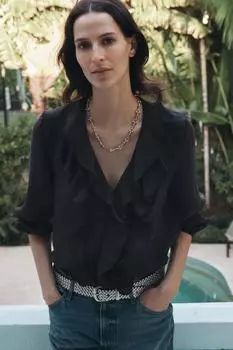 Рубашка с оборками ZARA, серый