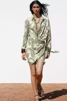 Рубашка с принтом ZARA, цвет Ecru/Green
