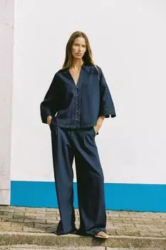 Рубашка с широким рукавом ZARA, цвет Dark indigo