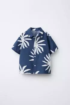 Рубашка с солнечным принтом ZARA, цвет Ecru/Blue