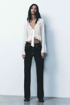Рубашка с вышитой и воланами ZARA, экрю