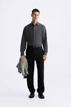 Рубашка с вытяженным эффектом ZARA, серый