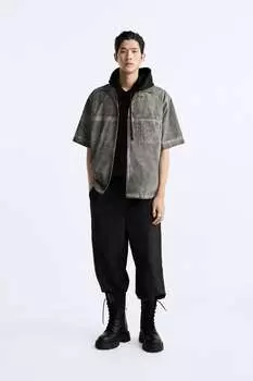 Рубашка со швами ZARA, серый