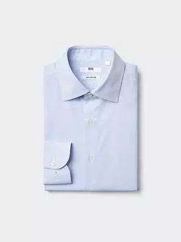 Рубашка super non-iron regular fit, полоска Uniqlo, цвет 63 синий