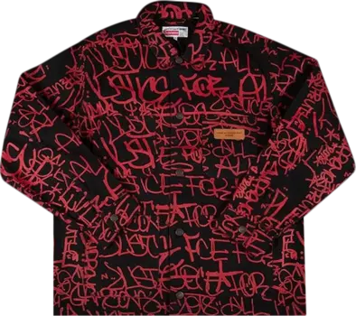 Рубашка Supreme x Comme des Garons Shirt Printed Canvas Chore Coat 'Black', черный