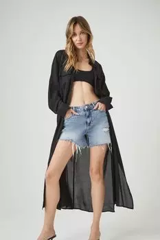 Рубашка-туника с M-разрезом Forever 21, черный