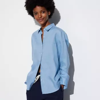 Рубашка Uniqlo linen, светло-синий
