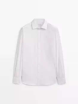 Рубашка узкого кроя из хлопкового твила Massimo Dutti, белый