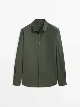 Рубашка узкого кроя из хлопкового твила Massimo Dutti, зеленый