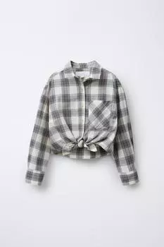 Рубашка в клетку с узлом ZARA, хаки