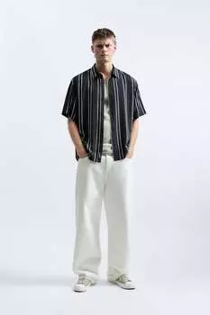 Рубашка в полоску из вискозы Zara, черный