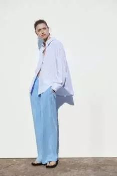 Рубашка в полоску ZARA, синий/белый