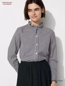 Рубашка w's cdc хлопка с оборками jpsp Uniqlo, цвет 09 черный