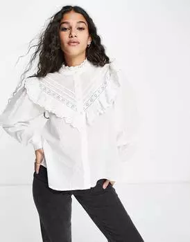 Рубашка викторианского цвета с оборками и кокеткой Miss Selfridge цвета слоновой кости