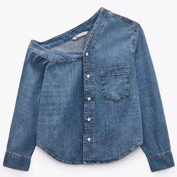 Рубашка Zara Asymmetric Denim TRF, синий