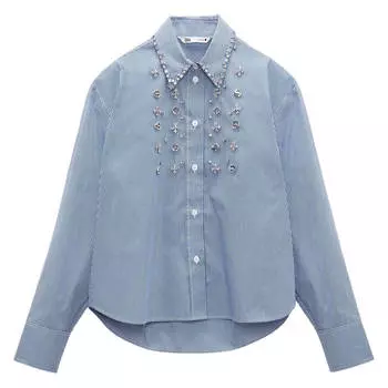 Рубашка Zara Bejewelled Poplin, голубой/белый
