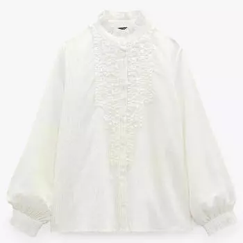 Рубашка Zara Checked Ruffles, белый