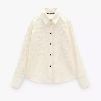 Рубашка Zara Contrast Semi-sheer, экрю