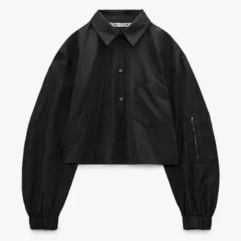 Рубашка Zara Cropped With Pockets, черный