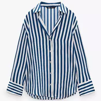 Рубашка Zara Flowing Satin, синий/белый