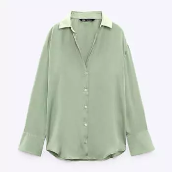 Рубашка Zara Flowing Satin, светлый хаки