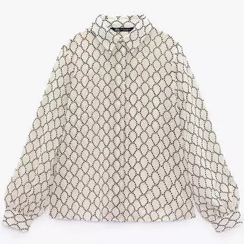 Рубашка Zara Geometric Print, белый/черный