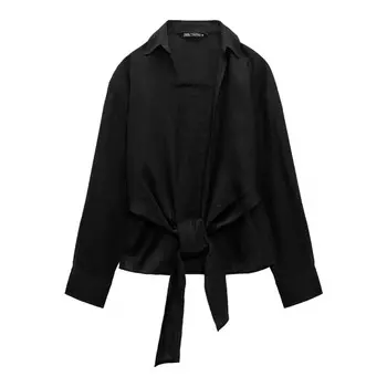 Рубашка Zara Knotted Linen, черный