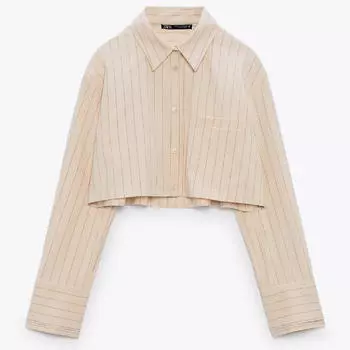 Рубашка Zara Pinstriped Cropped, бежевый