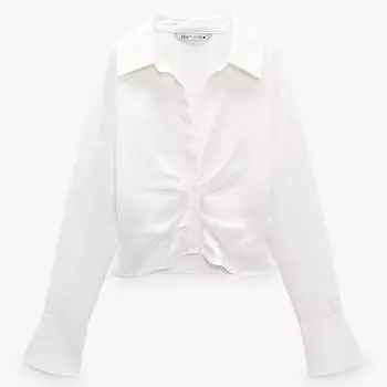 Рубашка Zara Satin Gathering, светло-бежевый