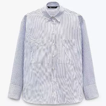 Рубашка Zara Striped Poplin, голубой/белый