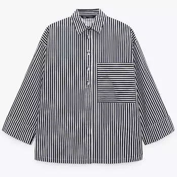 Рубашка Zara Striped Poplin, голубой/белый