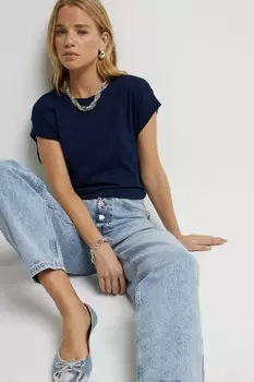 Рубчатая футболка с манжетами River Island, синий