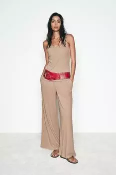 Рустиковые широкие брюки ZARA, кэмел