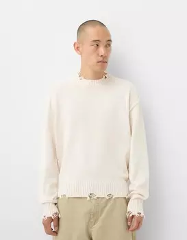 Рваный свитер Bershka, белый