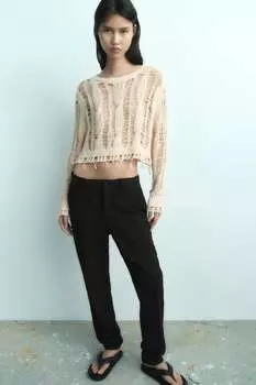 Рваный трикотажный свитер ZARA, экру