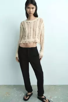 Рваный трикотажный свитер ZARA, экру