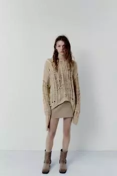Рваный трикотажный свитер ZARA, мультиколор