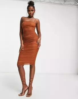 Ржаво-красное платье миди со сборками SIMMI Simmi Clothing