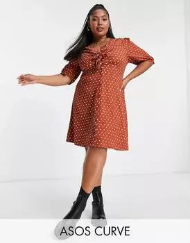 Ржавое мини-платье с пуговицами спереди ASOS DESIGN Curve
